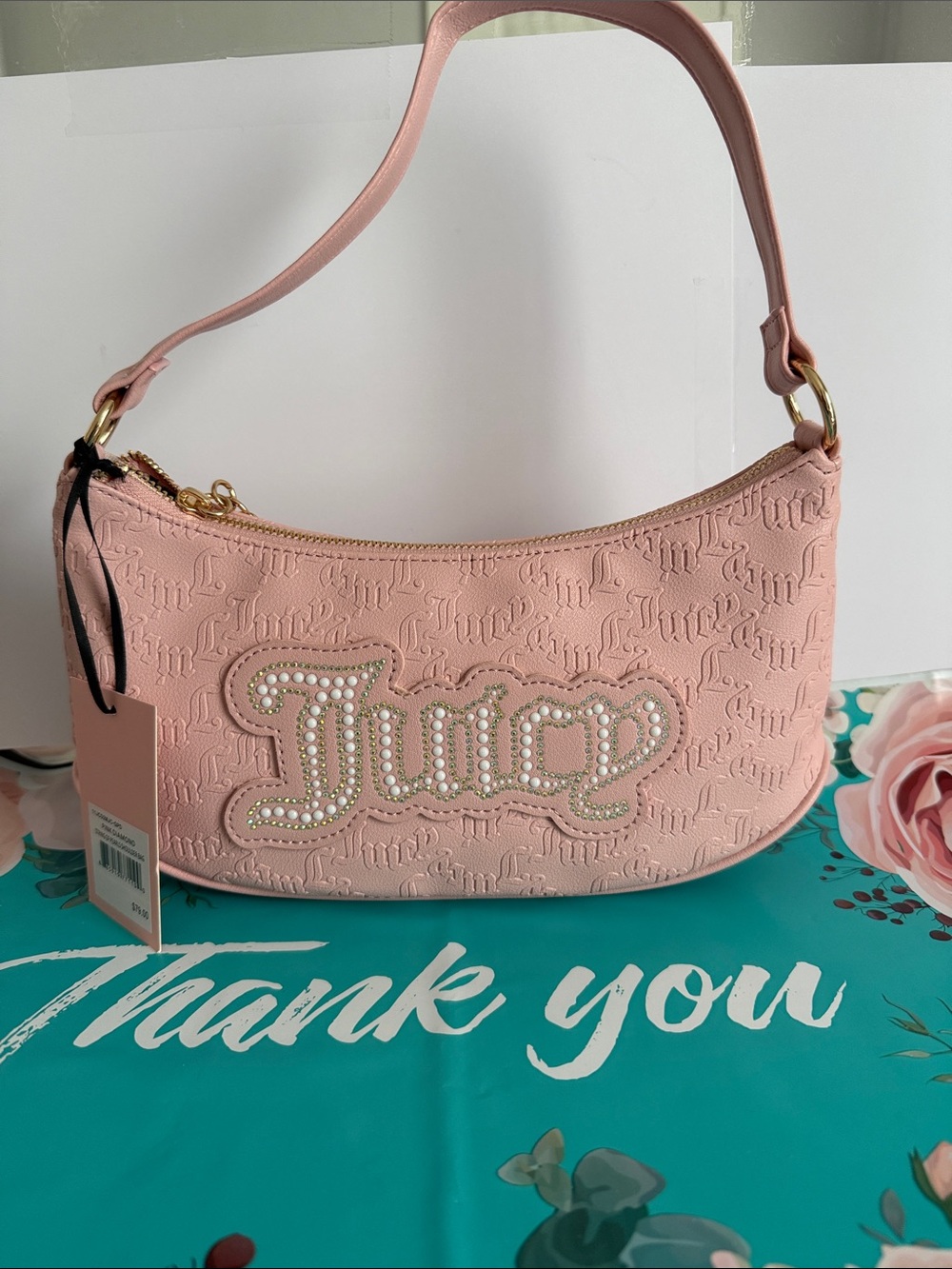 Juicy Couture Blush Pink Pearl-Embellished Mini Shoulder Bag NWT
